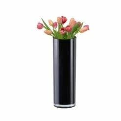 CYS Excel Black Glass Cylinder Vase (H:12" D:4") Pack Of 1