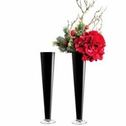 CYS Excel Glass Black Trumpet Vase. H-24" D-4.5" Wedding Centerpieces Pack Of 1