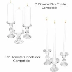 Glass Candle Holder Set Of 3 (D-3" H-3.5" | 4.5" | 5.5") -Glass Vases Boutique de vente bubble glass pillar taper candle holder set 3