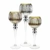 Set Of 3 Mercury Gold Etched Glass, H-12" H-14" H-16" (Wholesale 3 SETS/Case)