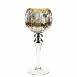 Set Of 3 Mercury Gold Etched Glass, H-12" H-14" H-16" (Wholesale 3 SETS/Case) -Glass Vases Boutique de vente crackle mercury gold candle holder gch352s3gd s