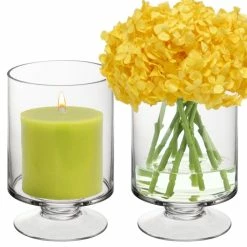 Glass Short Stem Candle Holder, H-8" D-4.75" (Wholesale 12 PCS/Case) 9 Glass Short Stem Candle Holder, H-8" D-4.75" (Wholesale 12 PCS/Case) -Glass Vases Boutique de vente footed glass pillar candle holder gfc106l 4