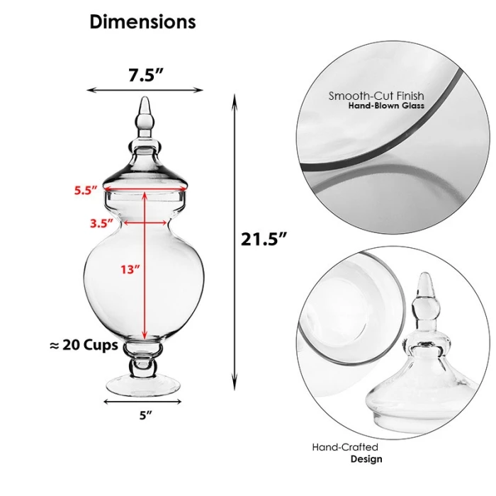 Glass Candy Buffet Apothecary Jar, H-21.5" D-5.5" (Wholesale 2 PCS/Case) 2 Glass Candy Buffet Apothecary Jar, H-21.5" D-5.5" (Wholesale 2 PCS/Case) – Image 2