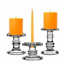 Set Of 3 Classic Glass Dual Use Pillar Taper Candle Holders, H-3.25" H-4.5" H-6.25" (Wholesale 4 SETS/Case) -Glass Vases Boutique de vente gch203 04 main 011s3s3