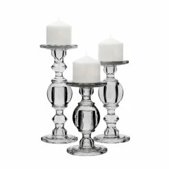 Set Of 3 Baluster Glass Dual Use Pillar Taper Candle Holders, H-7.5" H-9.5" H-11.5" (Wholesale 2 SETS/Case) -Glass Vases Boutique de vente gch206 12s3 details 10