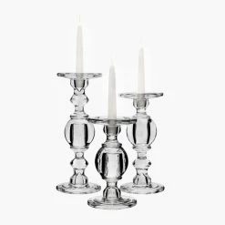 Set Of 3 Baluster Glass Dual Use Pillar Taper Candle Holders, H-7.5" H-9.5" H-11.5" (Wholesale 2 SETS/Case)
