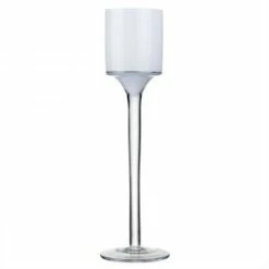 White Glass Long Stem Candle Holder, H-9" D-2" (Wholesale 72 PCS/Case)