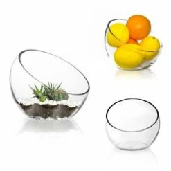 CYS Excel 3Pcs Glass Terrarium Bowl Slanted Slant Cut For Succulent Plant Container Bulk Sided Tilted Wholesale (H-6" W-7") Pack Of 1