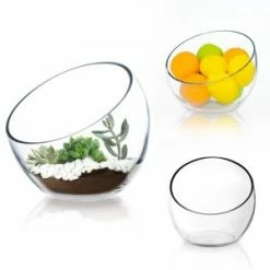 CYS Excel 3Pcs Glass Terrarium Bowl Slanted Slant Cut For Succulent Plant Container Bulk Sided Tilted Wholesale(H-8" W-9") Pack Of 1