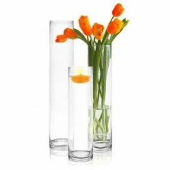 CYS Excel Glass Cylinder Vase H-20", 16", 14", D-4" Centerpieces Hurricane Candle Holder Pillar Floating Wedding Decorative Table Tall Clear Flower Set Pack Of 1