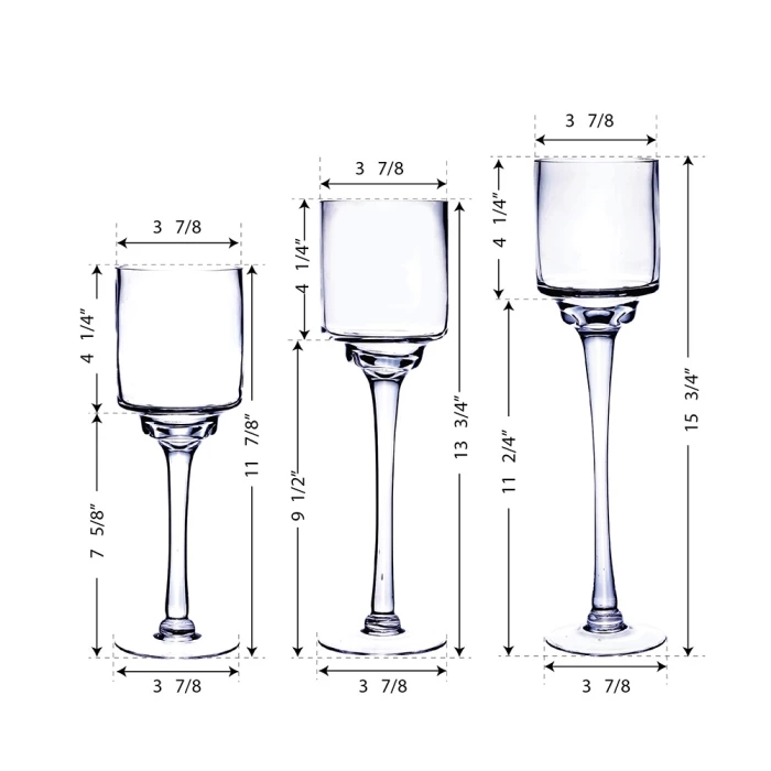Long Stem Glass Candle Holder Set Of 3. H-12"/14"/16" X D-4" (Pack Of 6 Sets - 18 Pcs) 2 Long Stem Glass Candle Holder Set Of 3. H-12"/14"/16" X D-4" (Pack Of 6 Sets - 18 Pcs) – Image 2