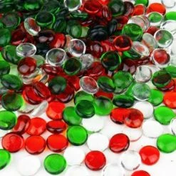 CYS Excel Christmas Glass Flat Marbles Vase Fillers - Red Green & Clear, Pack Of 18 Lbs (Approx. 1800 Pcs) Pack Of 1