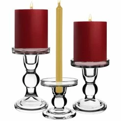 Glass Candle Holder Set Of 3 (D-3" H-3.5" | 4.5" | 5.5")