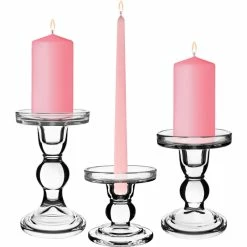 Glass Taper Candle Holders. H-3.75", 4.5", 5.5", D-3.25" (Wholesale Pack Of 24 Pcs)