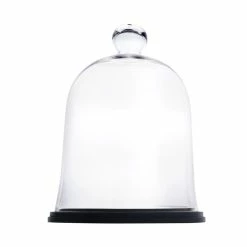 Glass Bell Dome Cloche With Black Wood Base, H-17" D-13" (Wholesale 2 PCS/Case)
