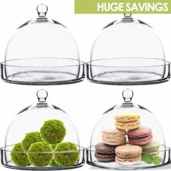 Glass Bell Dome Cloche With Glass Tray Base, H-7.5" D-8" (Wholesale 4 PCS/Case)