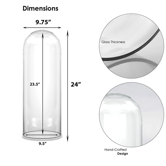 Glass Cloche Display Dome, H-24" D-9.75" (Wholesale 2 PCS/Case) 2 Glass Cloche Display Dome, H-24" D-9.75" (Wholesale 2 PCS/Case) – Image 2