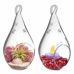 Glass Hanging Teardrop Plant Terrarium Candle Holder, H-7.25" W-3.5" (Wholesale 36 PCS/Case)