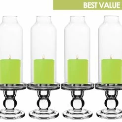 24 Sets Glass Candle Holder H-3.75" With 8" Candle Milk Bottle Chimney Tubes (48 Pcs)