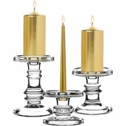 Set Of 3 Classic Glass Dual Use Pillar Taper Candle Holders, H-3.25" H-4.5" H-6.25" (Wholesale 4 SETS/Case) -Glass Vases Boutique de vente glass pillar candle holder gch203