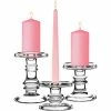 Set Of 3 Classic Glass Dual Use Pillar Taper Candle Holders, H-3.25" H-4.5" H-6.25" (Wholesale 4 SETS/Case)