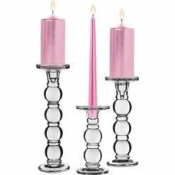 Set Of 3 Bubble Glass Dual Use Pillar Taper Candle Holders, H-7.25" H-9.25" H-11.25" (Wholesale 4 SETS/Case)