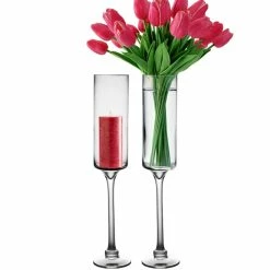 Glass Long Stem Pillar Candle Holder H-20" X D-3.5" Clear (Wholesale Pack Of 6)