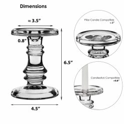 Set Of 3 Classic Glass Dual Use Pillar Taper Candle Holders, H-3.25" H-4.5" H-6.25" (Wholesale 4 SETS/Case) -Glass Vases Boutique de vente glass pillar candle holders gch203 07 dim 1
