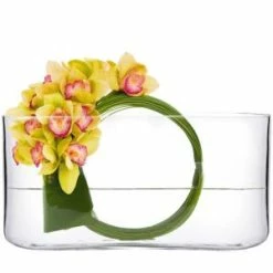CYS Excel Rectangle Vase H-8" Open-16" X 3" Large Oval Rounded Edge Centerpieces Pack Of 1