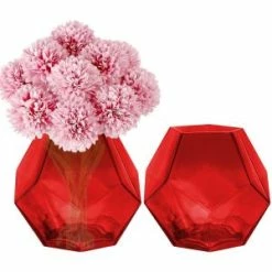 CYS Excel Geometric Faceted Red H-6", D-3.25" Glass Vase, Dodecahedron (Free Shipping) Pack Of 1