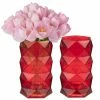 CYS Excel Geometric Faceted H-7.5" D-3.75" Red Glass Vase, Origami (Free Shipping) Pack Of 1