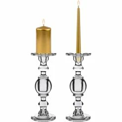 Baluster Glass Dual Use Pillar Taper Candle Holder, H-11.5" W-4.5" (Wholesale 6 PCS/Case)