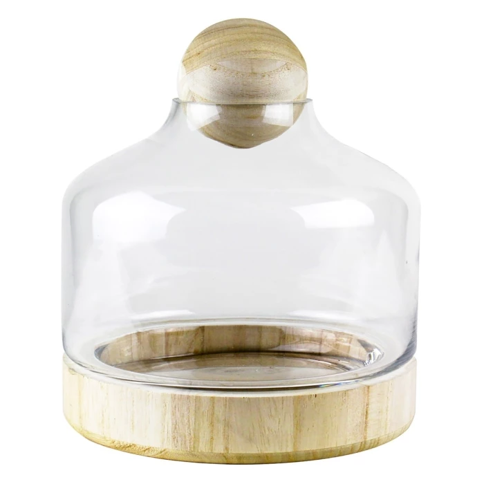 Glass Terrarium Vase With Wood Base And Stopper, H-11.5" D-9" (Wholesale 4 PCS/Case) 3 Glass Terrarium Vase With Wood Base And Stopper, H-11.5" D-9" (Wholesale 4 PCS/Case) – Image 3