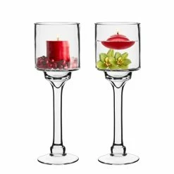 12" Elegant Long Stem Glass Candle Holder -Glass Vases Boutique de vente hurricanes glass candle holders gfc121 12 main 03