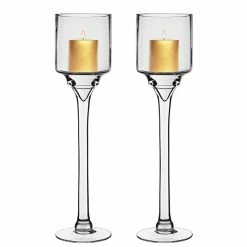 Glass Long Stem Candle Holder, H-16" D-4" (Wholesale 6 PCS/Case) 8 Glass Long Stem Candle Holder, H-16" D-4" (Wholesale 6 PCS/Case) -Glass Vases Boutique de vente hurricanes glass candle holders gfc121 16 2
