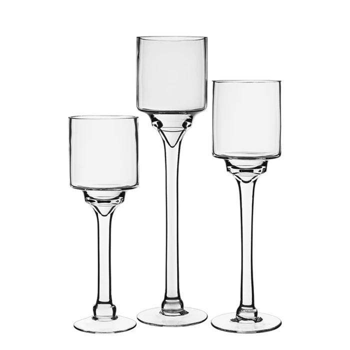 Long Stem Glass Candle Holder Set Of 3. H-12"/14"/16" X D-4" (Pack Of 6 Sets - 18 Pcs) 6 Long Stem Glass Candle Holder Set Of 3. H-12"/14"/16" X D-4" (Pack Of 6 Sets - 18 Pcs) – Image 6