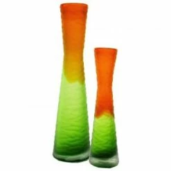 CYS Excel Set Of 2 Orange & Green Carved Vase. H-11", H-15" (Free Shipping) Pack Of 1