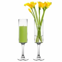 Glass Long Stem Pillar Candle Holder H-16" X D-3.5" Clear (Wholesale Pack Of 6) -Glass Vases Boutique de vente pillar glass long stem candle holder gfc102 16
