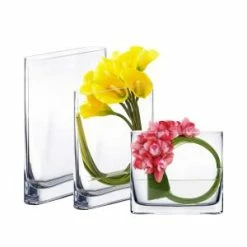 CYS Excel Set Of 3 Pcs Rectangular Glass Vases 6", 8", 10" Oval Rounded Edge Slender (Free Shipping) Pack Of 1