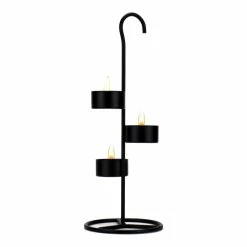 Metal Tea Light Candle Holder Stand H-11.75" D-4.25", Black (Wholesale 12 PCS/Case)