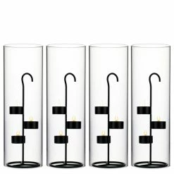 Metal Black Tea Light Stand H-11.75" D-4.25" With 14" Hurricanes Tubes (Wholesale 18 Sets/Case)