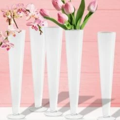 CYS Excel Glass White Trumpet Vase. H-24" D-4.5" Wedding Centerpieces Pack Of 1