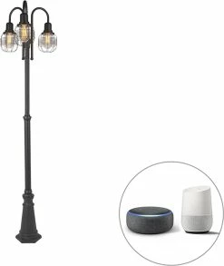 QAZQA Guardado - Lampe D'extérieur Smart à LED Rurale | Lampadaire Pour L'extérieur Avec WiFi - 3 Lumières - Ø 55 Cm - Zwart - Éclairage Extérieur