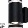 Lybardo Lampe D'extérieur Avec Capteur Jour Et Nuit - Applique D'extérieur - Avila - Zwart - IP54 - Convient Pour 2 Spots GU10 - Ø 102 Mm