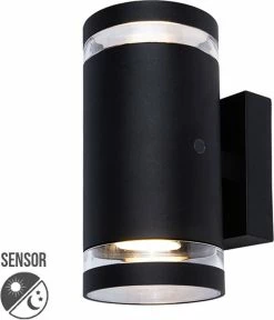 Lybardo Lampe D'extérieur Avec Capteur Jour Et Nuit - Applique D'extérieur - Avila - Zwart - IP54 - Convient Pour 2 Spots GU10 - Ø 102 Mm