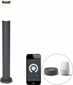 QAZQA Rox - Lampe D'extérieur LED Moderne Et Smart | Lampadaire Pour Extérieur Avec WiFi - 1 Lumière - H 80 Cm - Gris Foncé - Éclairage Extérieur