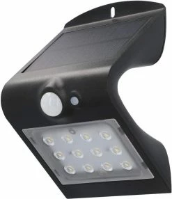 RESKO - Applique Solaire à LED Avec Détecteur De Mouvement 120° | 1,5 Watt | 220 Lumens | 4000 K | Lampe Solaire Plein Air | étanche Aux éclaboussures IP65 | Noir | Classe énergétique A ++