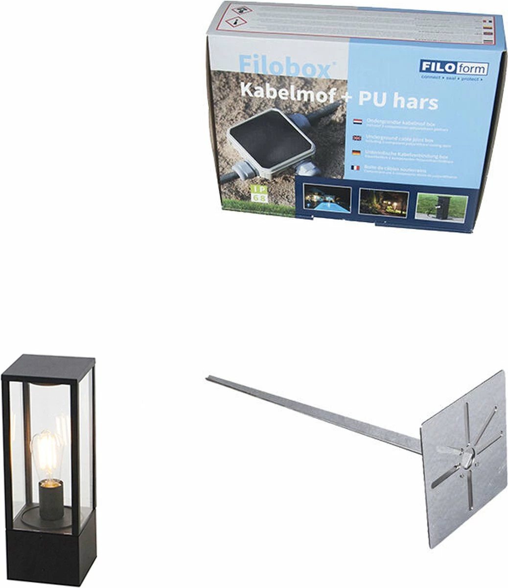 QAZQA Charlois - Lampe D'extérieur Sur Pied Design | Lampadaire D'extérieur - 1 Lumière - H 40 Cm - Zwart - Éclairage Extérieur 1 QAZQA Charlois - Lampe D'extérieur Sur Pied Design | Lampadaire D'extérieur - 1 Lumière - H 40 Cm - Zwart - Éclairage Extérieur