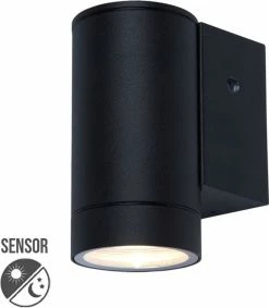 Lybardo Lampe D'extérieur Avec Capteur Jour Et Nuit - Applique Extérieure - Trento - Zwart - IP65 - Convient Pour Spot GU10 - Ø 65 Mm