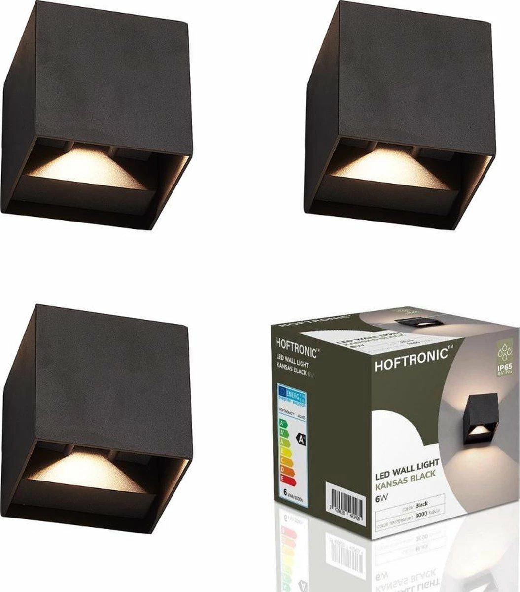 HOFTRONIC™ Lampe D'extérieur / Applique LED Zwart - 3 Pièces - Cube éclairant Des Deux Côtés - IP65 - Cube Kansas - 6 Watt - Lampe Carrée Adaptée à L'intérieur Et à L'extérieur 1 HOFTRONIC™ Lampe D'extérieur / Applique LED Zwart - 3 Pièces - Cube éclairant Des Deux Côtés - IP65 - Cube Kansas - 6 Watt - Lampe Carrée Adaptée à L'intérieur Et à L'extérieur